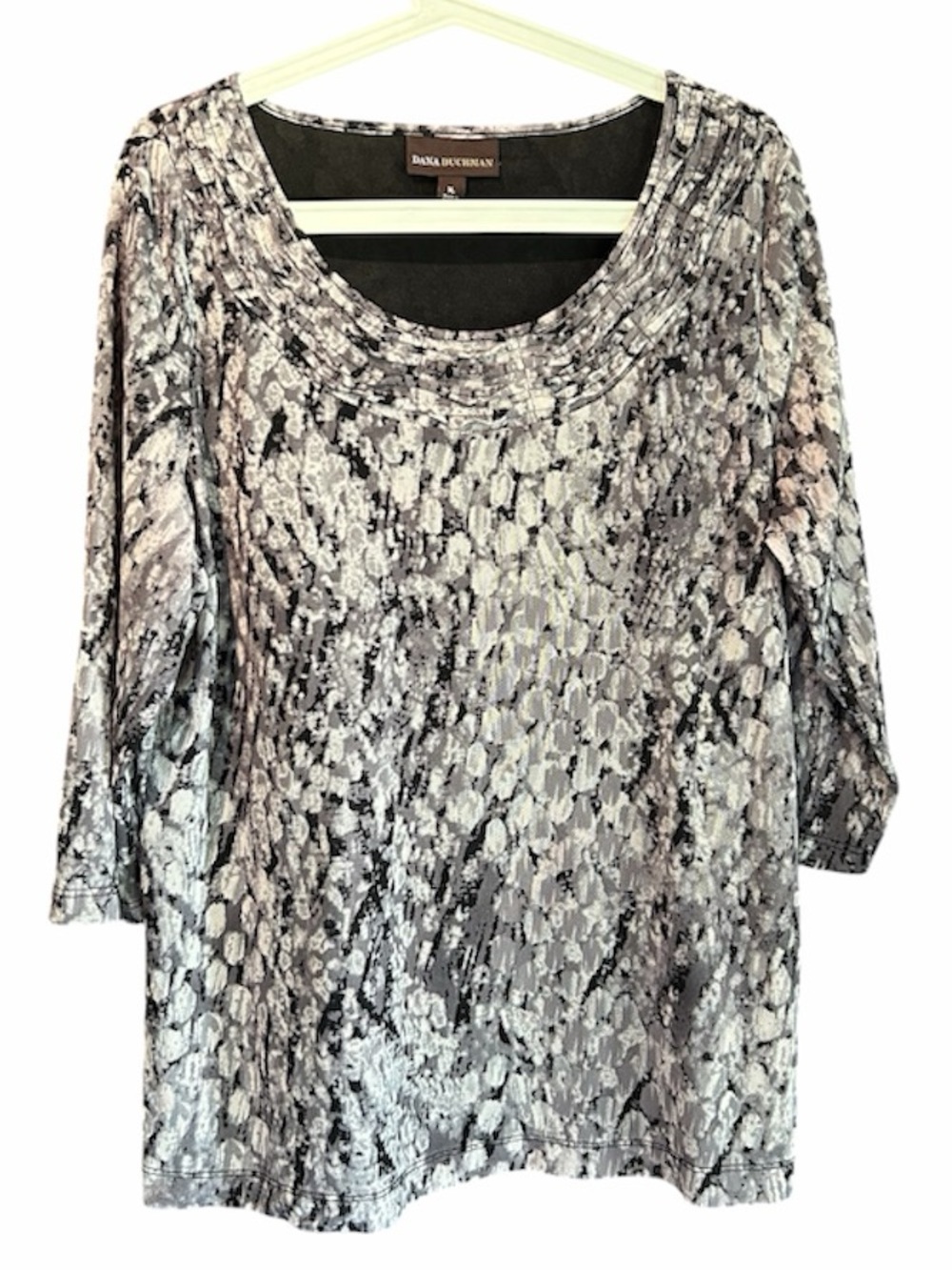 Dana Buchman Grey Snake-Print Scoop Neck Long Sleeve Top